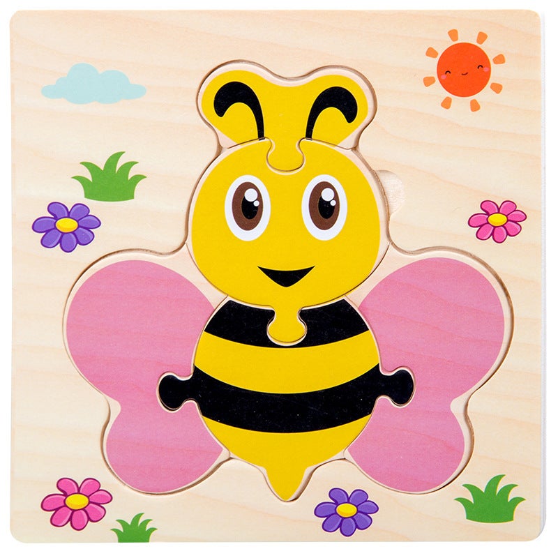 Children'S Jigsaw Puzzle Baby'S Hand-Held Board Enlightenment Early Education Beneficial Intelligence Cartoon Animal Three-Dimensional Jigsaw Puzzle Wooden Toy - Image 1
