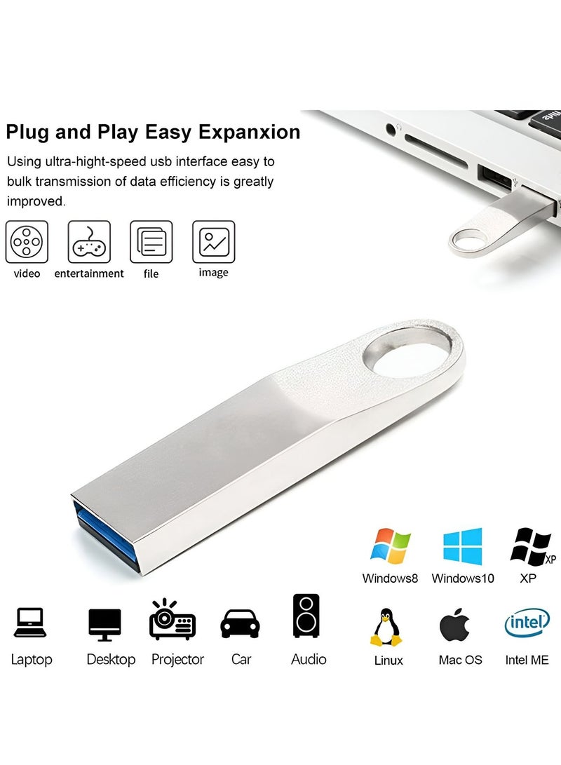CHAPPELINE Flash Drive For Storage And Transfer With 64GB Capacity 64GB Flash Drive Metal USB 3.1/3.0, Waterproof, Shockproof - Silver - Image 3