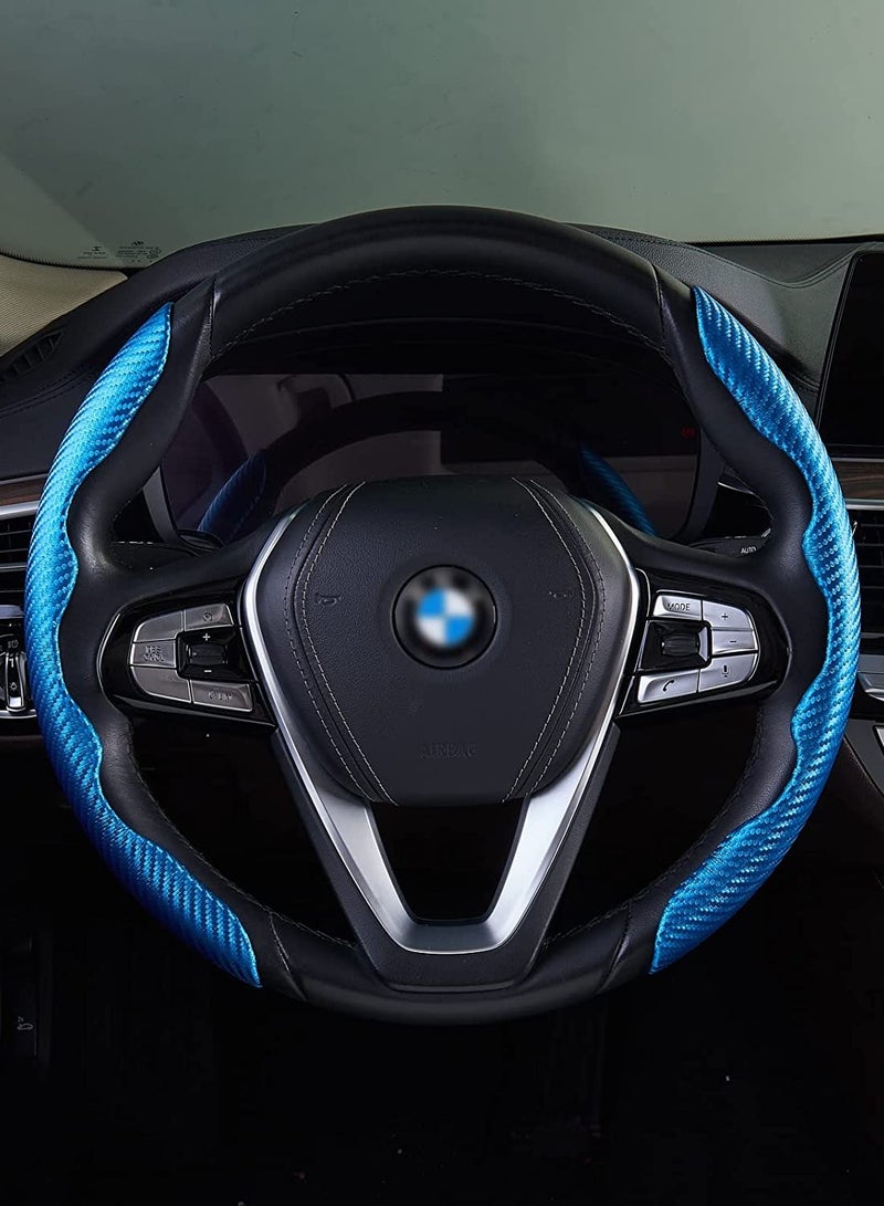New Carbon Fiber Anti-Skid Pattern Steering Wheel Cover for Women Man, Segmented Steering Wheel Protector, Safe and Non-Slip Car Accessory, Universal Fit 99% Car Wheel Protector (Sapphire Bule) - Image 2