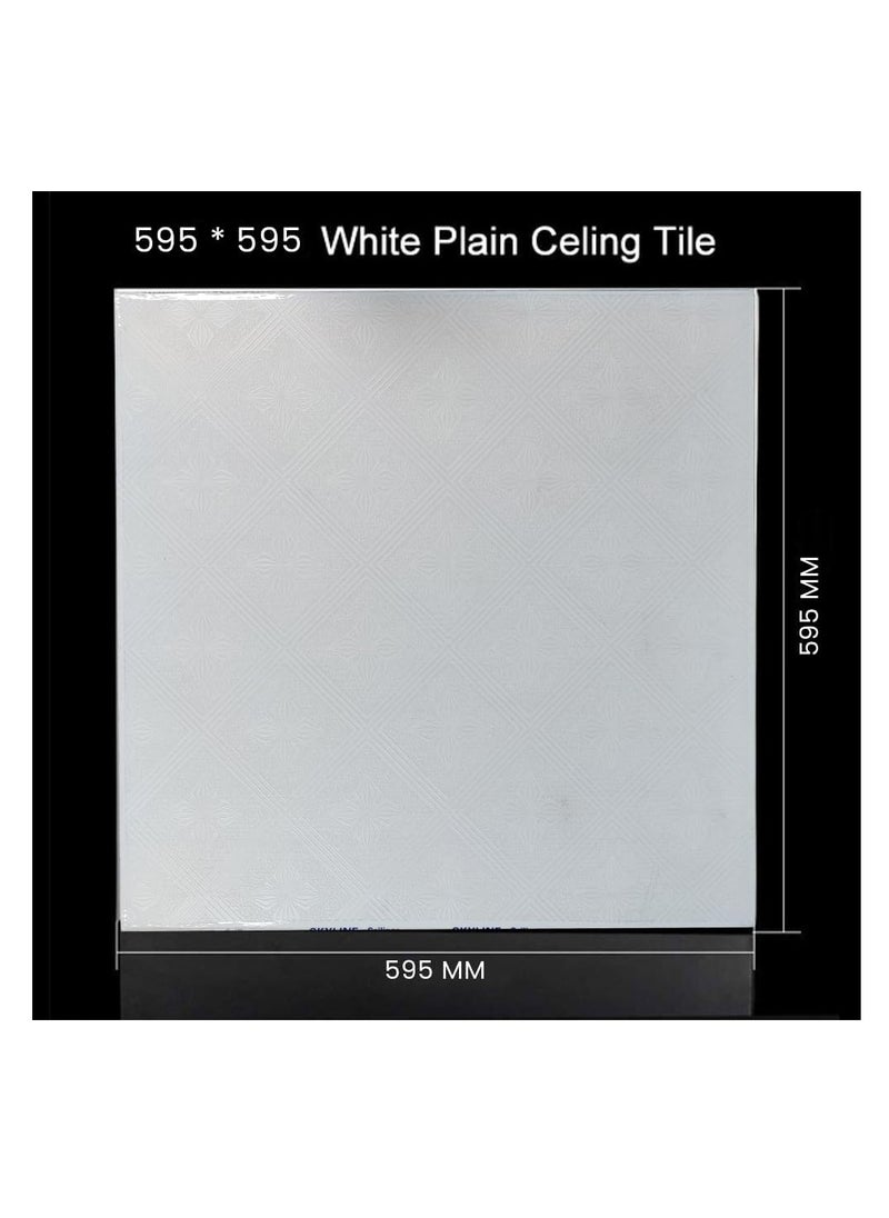 RACO - RACO Decorative Gypsum False Ceiling Tile | Ultra-Thin 595x595x7mm Design | Pack of 8 Pcs White Floral, Item Code 573 - Image 1