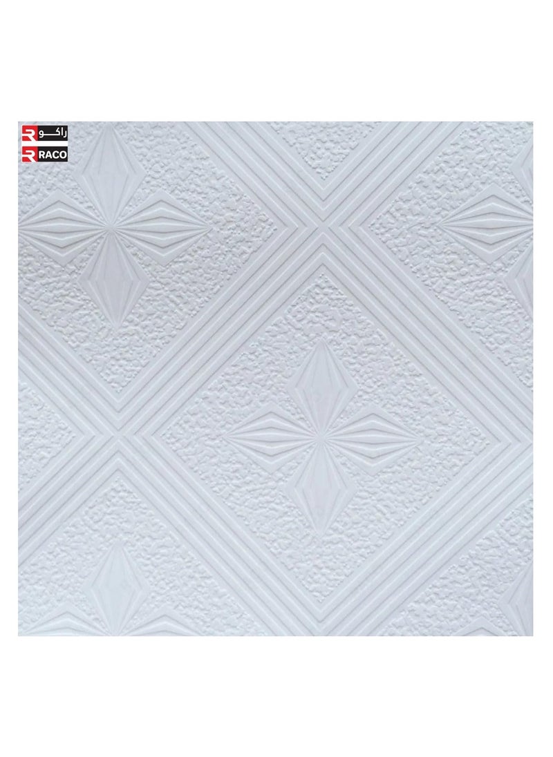 RACO - RACO Decorative Gypsum False Ceiling Tile | Ultra-Thin 595x595x7mm Design | Pack of 8 Pcs White Floral, Item Code 573 - Image 1
