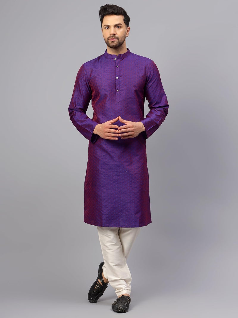 LATEST CHIKAN Men's Cotton Silk Blend Kurta and Pyjama Set Purple - Image 2
