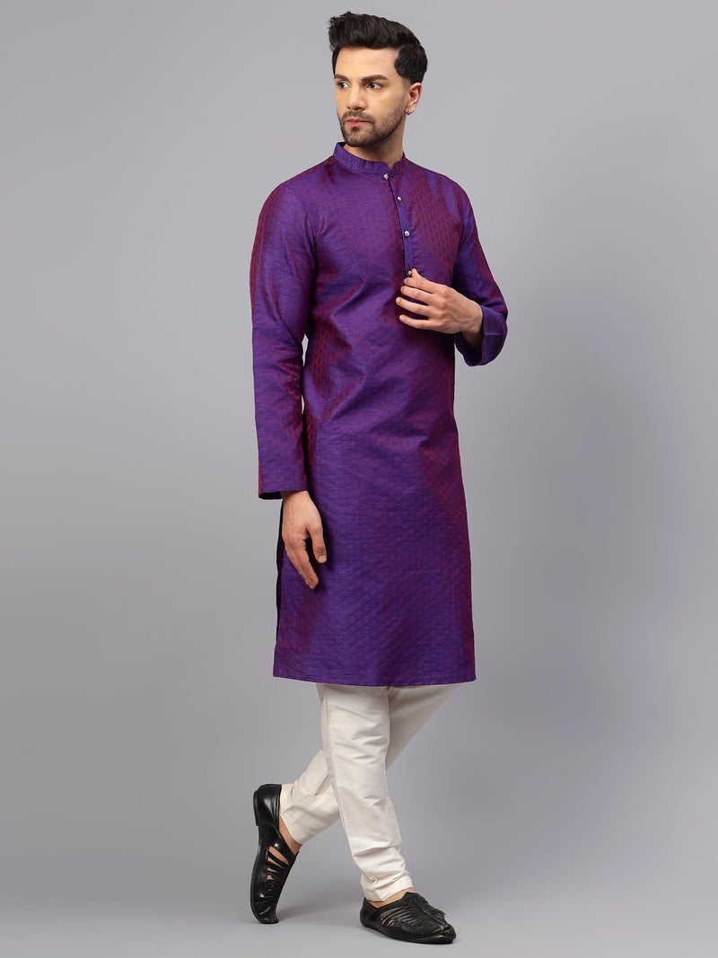 LATEST CHIKAN Men's Cotton Silk Blend Kurta and Pyjama Set Purple - Image 5