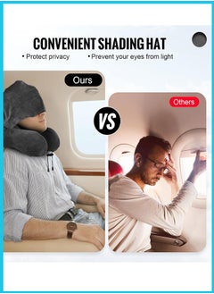 Berma Baby Travel Pillow, Neck Pillow for Travel with Hood for Airplane, Velvet Memory Foam Neck Pillow Adult Head & Neck Support, for Long Flights Plane, Office, Cars Sleeping & Rest (Black)  - Image 2