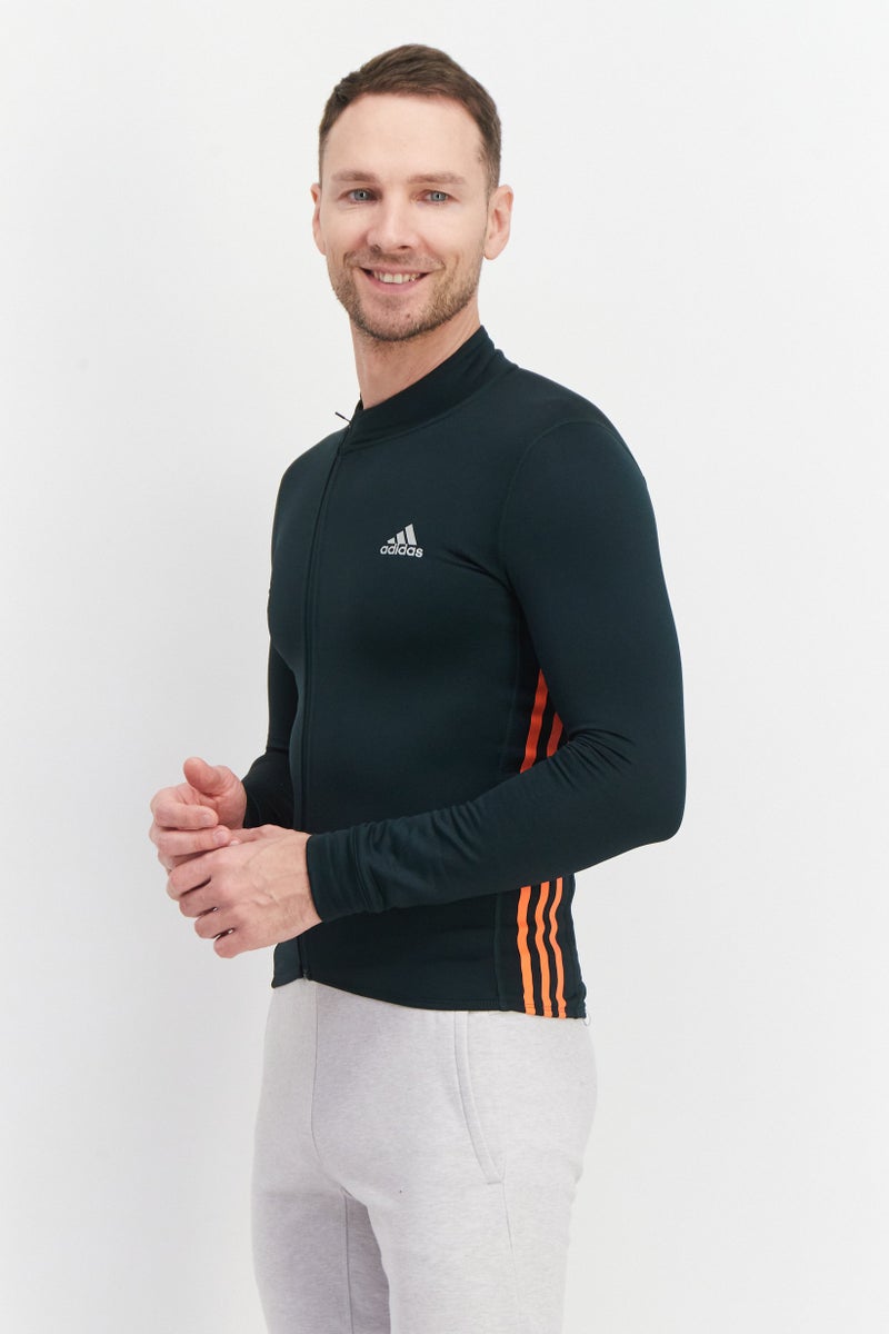 Adidas جاكيت تدريب بأكمام طويلة مناسب للرجال، أخضر داكن/برتقالي - Image 3