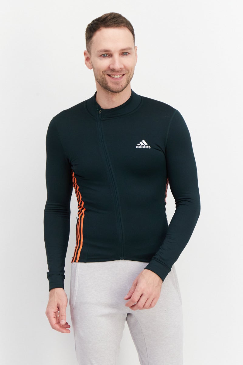 Adidas جاكيت تدريب بأكمام طويلة مناسب للرجال، أخضر داكن/برتقالي - Image 1