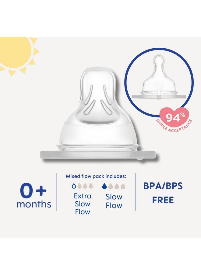 مام مجموعة حلمات زجاجات MAM ذات التدفق المختلط - حلمة تدفق بطيء للغاية من المستوى 0 وحلمة تدفق بطيء من المستوى 1، للأطفال حديثي الولادة فما فوق، حلمات سيليكون SkinSoft لزجاجات الأطفال، تناسب جميع زجاجات MAM، عبوة من 4 قطع - Image 1