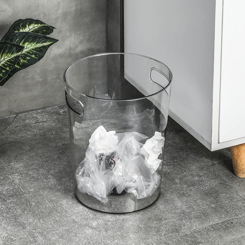 Anyoifax Small Trash Can Plastic Wastebasket 15 Gallon Round Garbage Container Bin with Handles for Bathroom Bedroom Kitchen College Dorm Office Craft Room  Clear