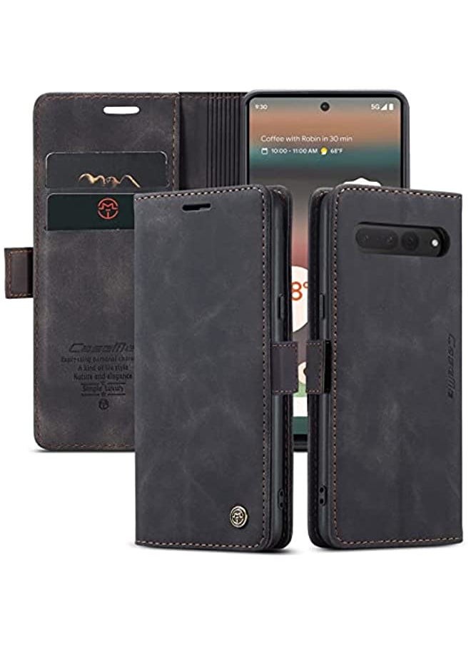 HuHa - [1+2] Wallet Case for Google Pixel 7 Pro 5G, with 2 Tempered Glass Screen Protector, Flip Leather Wallet Cover with Card Slots Invisible Kickstand for Google Pixel 7 Pro (Google Pixel 7 Pro, Black) - Image 1