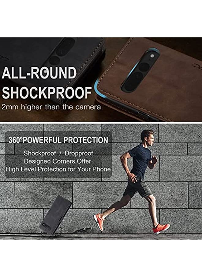 HuHa - [1+2] Wallet Case for Google Pixel 7 Pro 5G, with 2 Tempered Glass Screen Protector, Flip Leather Wallet Cover with Card Slots Invisible Kickstand for Google Pixel 7 Pro (Google Pixel 7 Pro, Black) - Image 1