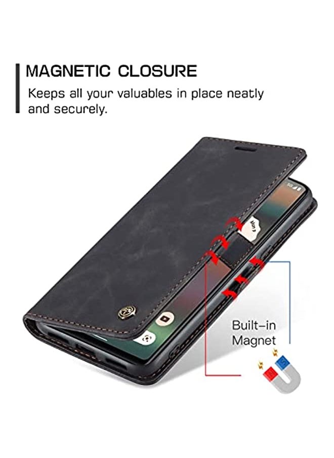 HuHa - [1+2] Wallet Case for Google Pixel 7 Pro 5G, with 2 Tempered Glass Screen Protector, Flip Leather Wallet Cover with Card Slots Invisible Kickstand for Google Pixel 7 Pro (Google Pixel 7 Pro, Black) - Image 1