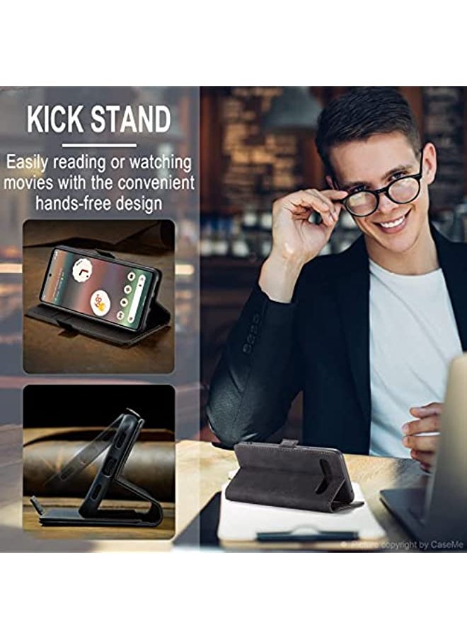 HuHa - [1+2] Wallet Case for Google Pixel 7 Pro 5G, with 2 Tempered Glass Screen Protector, Flip Leather Wallet Cover with Card Slots Invisible Kickstand for Google Pixel 7 Pro (Google Pixel 7 Pro, Black) - Image 1