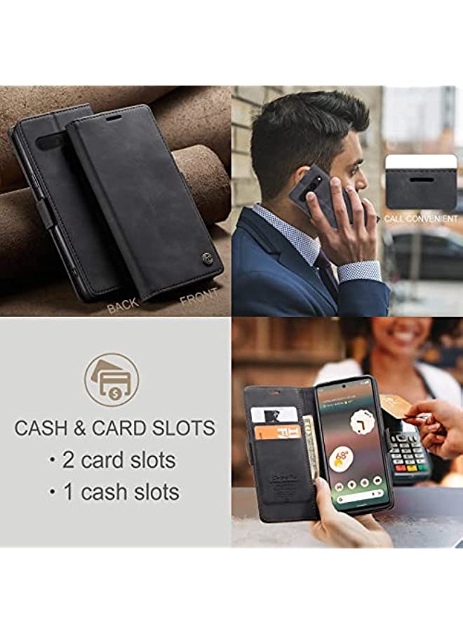 HuHa - [1+2] Wallet Case for Google Pixel 7 Pro 5G, with 2 Tempered Glass Screen Protector, Flip Leather Wallet Cover with Card Slots Invisible Kickstand for Google Pixel 7 Pro (Google Pixel 7 Pro, Black) - Image 1