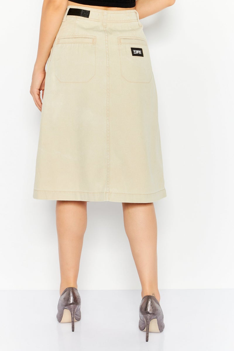 ESPRIT Women Plain Buckle Waist Midi Skirts, Beige - Image 4