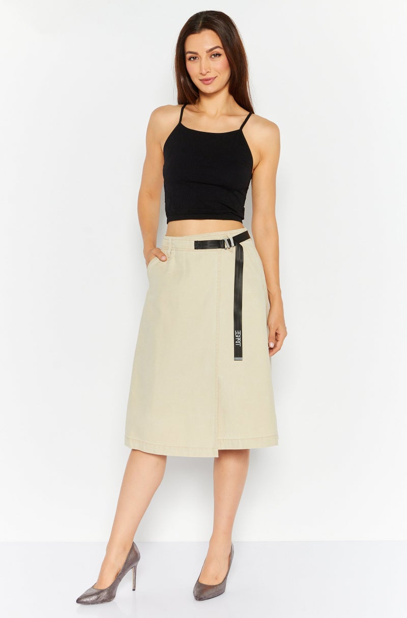 ESPRIT Women Plain Buckle Waist Midi Skirts, Beige - Image 2