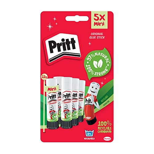 Pritt Glue Stick, Safe & Child-Friendly Craft Glue for Arts & Crafts Activities, Strong-Hold Adhesive for School & Office Supplies, 5x11g Pritt Stick - Image 1
