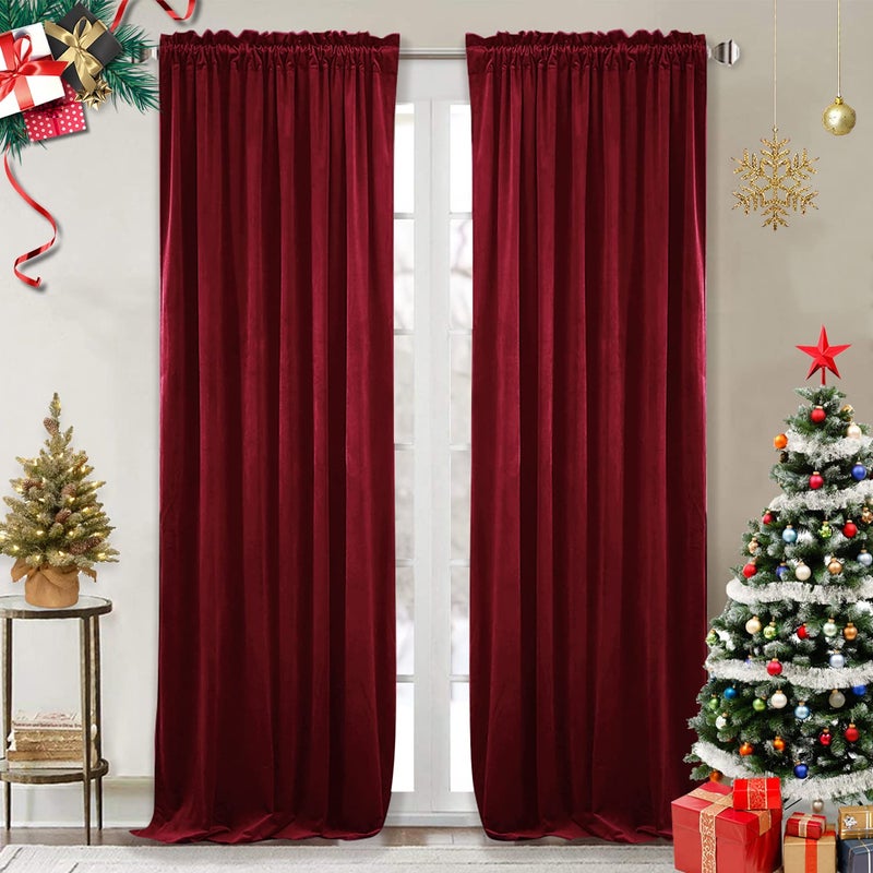 StangH Luxury Red Velvet Curtains  Extra Long 108inch Heat  Light Reducing Thick Heavy Duty Velvet Drapes with Rod Pocket for Large WindowFrench DoorChristmas 52 x 108 inches 2 Pieces