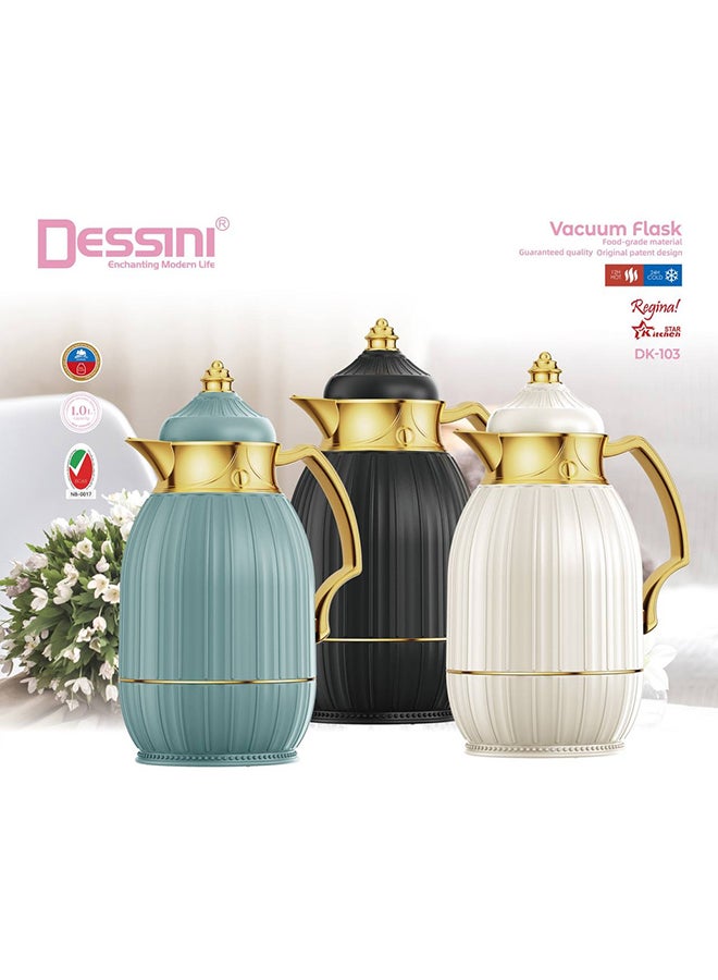 DESSINI Dessini Tea & Coffee Vacuum Flask 1L Dk103 Black/Gold  - Image 2