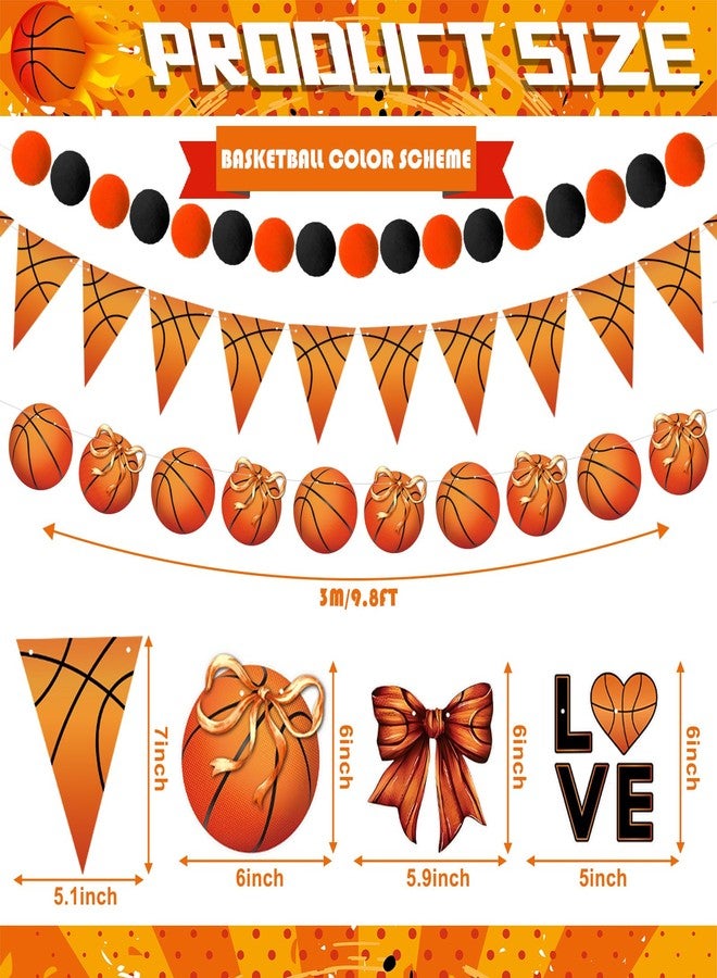 Weekgrat 5 Pcs Basketball Bow Party Banner Decorations Senior Night Sports Garland Decor Basketball Coquette Birthday Party Decorations Hanging Decor Sports Game Garland for Birthday Supplies - Image 2