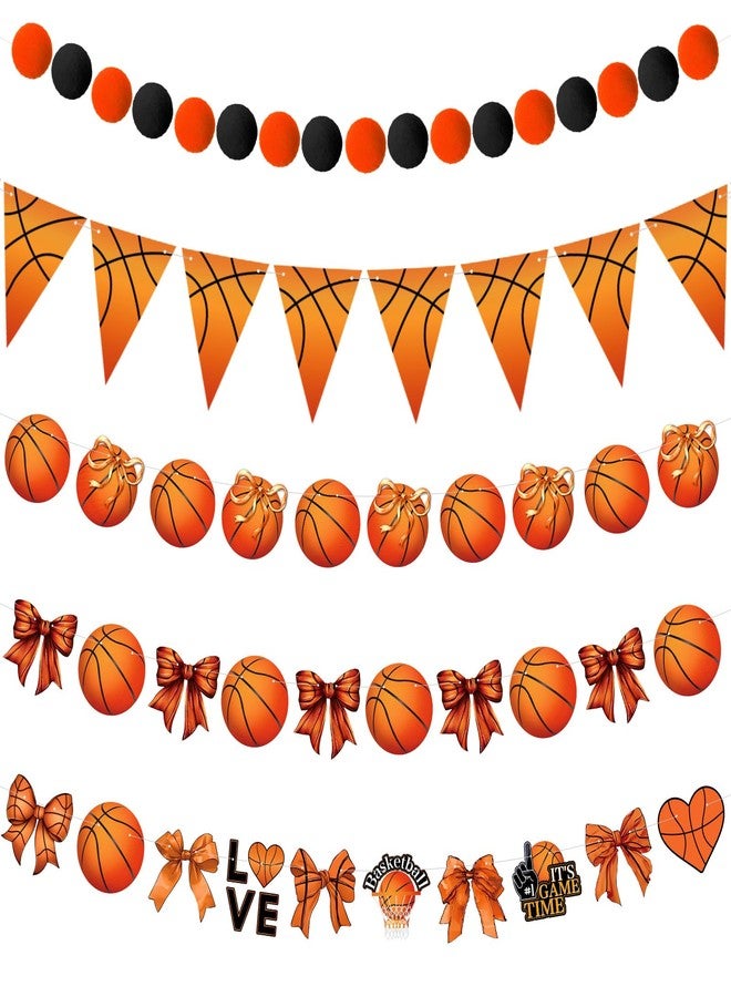 Weekgrat 5 Pcs Basketball Bow Party Banner Decorations Senior Night Sports Garland Decor Basketball Coquette Birthday Party Decorations Hanging Decor Sports Game Garland for Birthday Supplies - Image 1