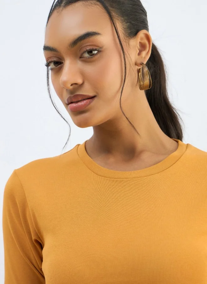 SASSAFRAS Mustard Yellow Slim Fit T-Shirt for Women