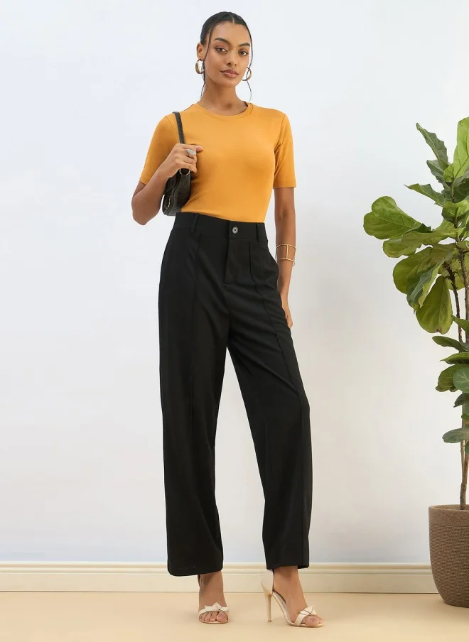 SASSAFRAS Mustard Yellow Slim Fit T-Shirt for Women