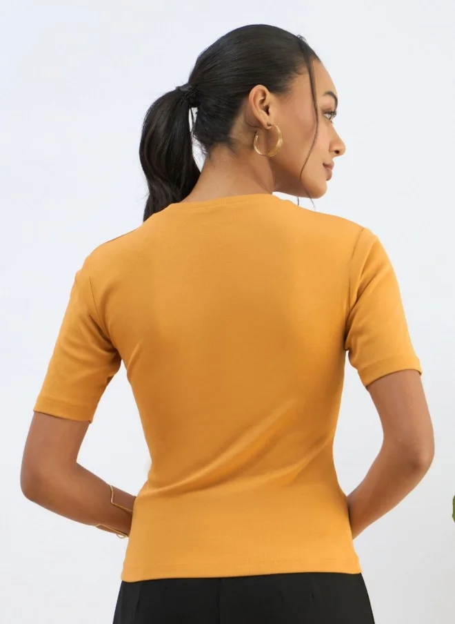 SASSAFRAS Mustard Yellow Slim Fit T-Shirt for Women