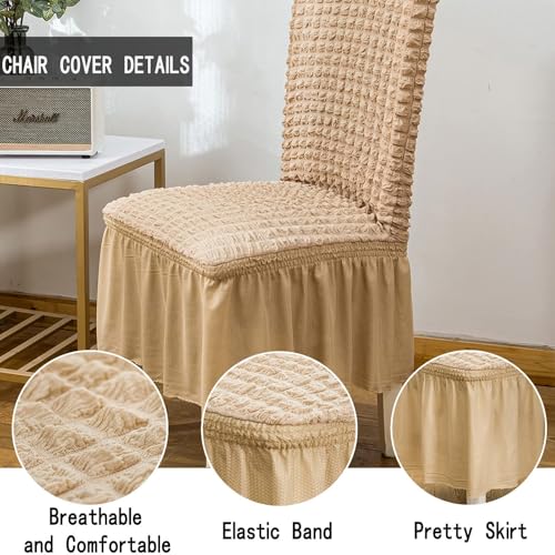 Qubjus Chair Covers for Dining Room Set of 4 Stretch Chair Slipcovers with Skirt Removable Washable Kitchen Chair Protector Cover Set for Home, Party, Wedding(Beige, 4pcs) - Image 4