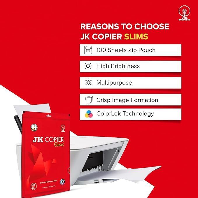 JK Paper Plus Anti Microbial A4 Paper - 75 GSM, 100 Sheets | Reliable & Smooth Performance for Printing - Image 3