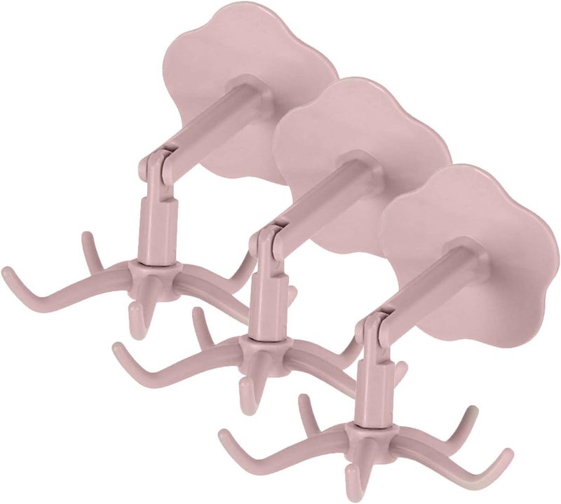 comfrt 3 PCS 360 Rotating Folding Hook Self-Adhesive 180 Degrees Vertical Flip Hook Waterproof Utility Hook for Home Bathroom Potty Seat Kitchen Office Towel (Pink) - Image 1