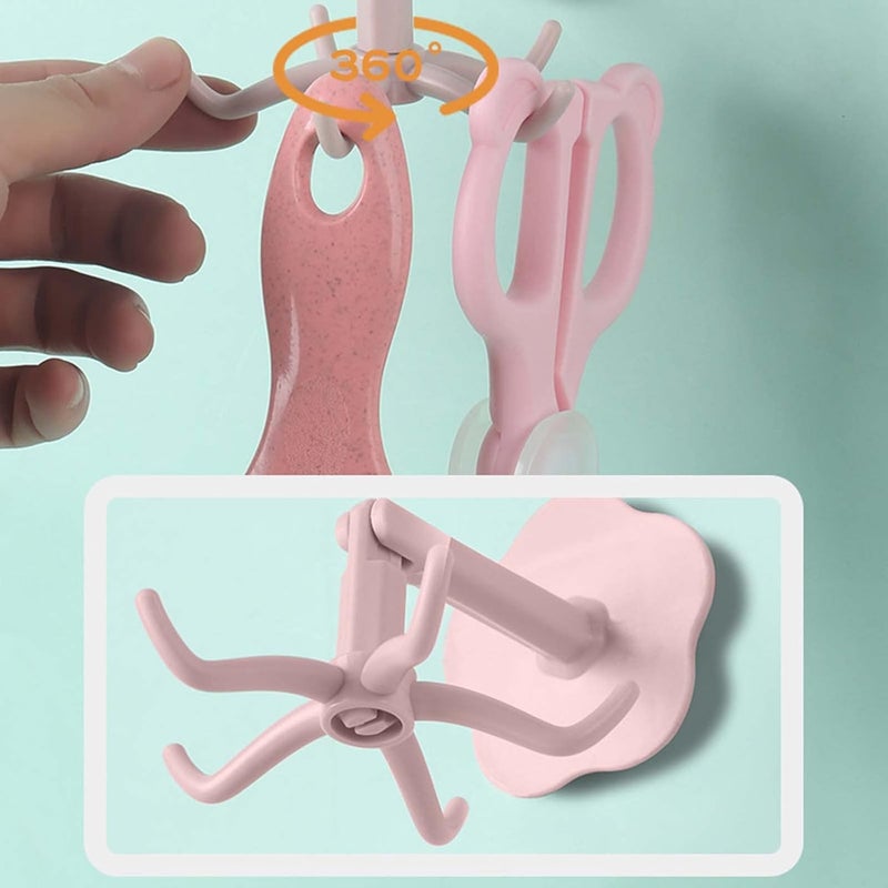 comfrt 3 PCS 360 Rotating Folding Hook Self-Adhesive 180 Degrees Vertical Flip Hook Waterproof Utility Hook for Home Bathroom Potty Seat Kitchen Office Towel (Pink) - Image 3