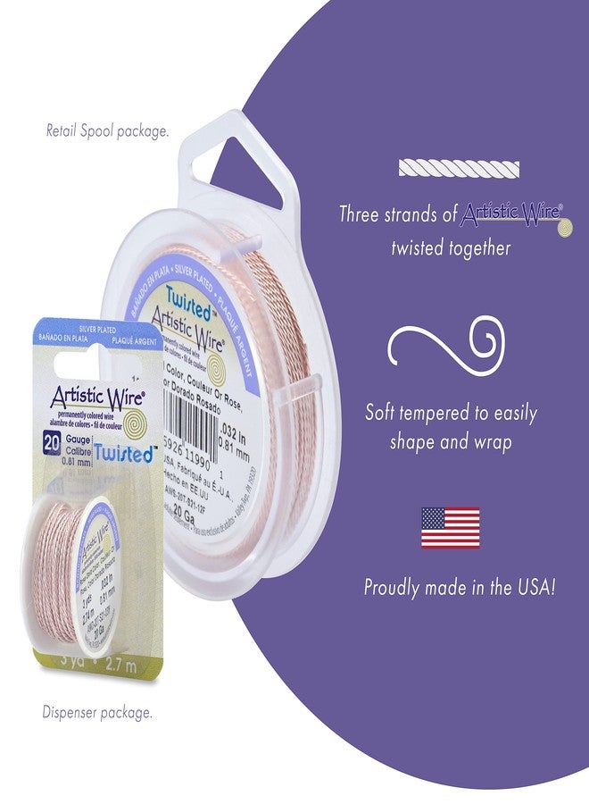 Beadalon Artistic Wire, 20 Gauge / .81 mm Silver Plated Tarnish Resistant Colored Copper Craft Wire, Round Twist, Silver Plated Rose Gold Color, 3 yd / 2.7 m - Image 2