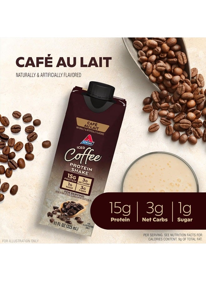 Atkins Café au Lait Iced Coffee Protein Shake, 15g Protein, Low Glycemic, 3g Net Carb, 1g Sugar, Keto Friendly, 11 Fl.Oz, 4 Count (Pack of 3) - Image 2