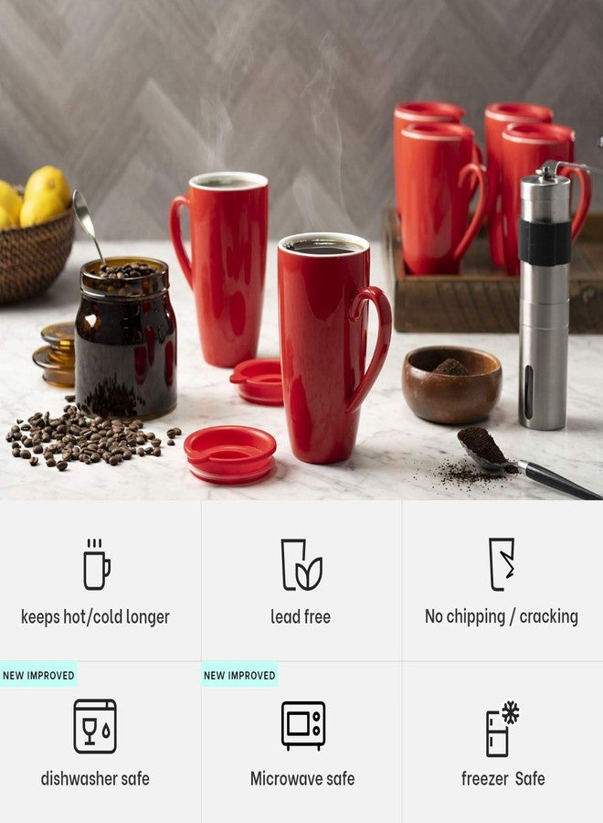 MITBAK 6-Pack Ceramic Coffee Mug Set with Lids (16-Ounce) | Large Red Tumbler Mugs Great for Taking Your Coffee & Tea To-Go | Large Insulated Mug Set Excellent Choice for Camping, Travel & Office - Image 2