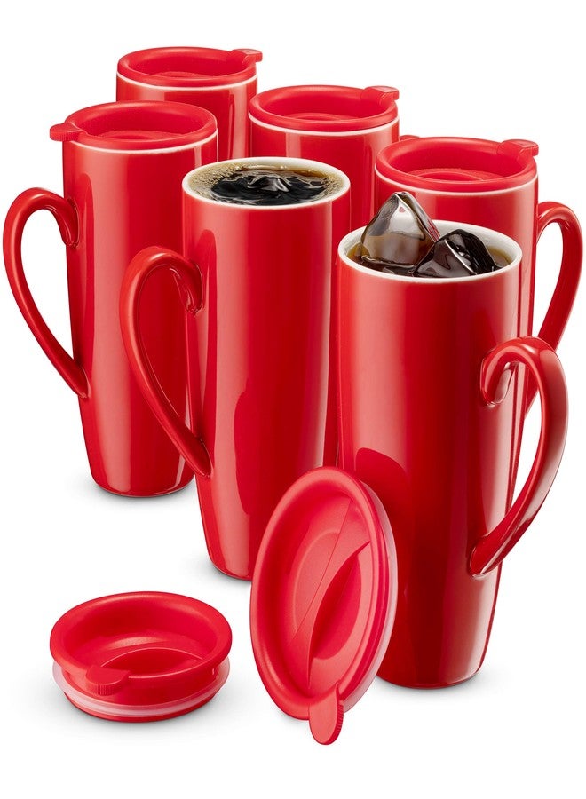 MITBAK 6-Pack Ceramic Coffee Mug Set with Lids (16-Ounce) | Large Red Tumbler Mugs Great for Taking Your Coffee & Tea To-Go | Large Insulated Mug Set Excellent Choice for Camping, Travel & Office - Image 1