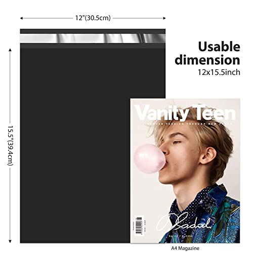 Fuxury 12X15.5" 100Pcs Poly Mailers Black Heavy Duty Shipping Bags, Plastic Mailing Envelopes for Clothes, Self Seal Return Postal Polybag Bulk for Clothing T-Shirt Books Business - Image 2