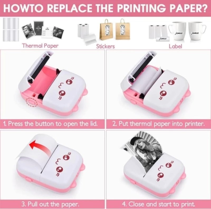 MOROVIK Mini Bluetooth Thermal Printer, Portable Label Printer Inkfree Printer for Android & iOS System, Black on White Thermal Printer with Roll of Print Paper, Stickers, (Style 2) - Image 3
