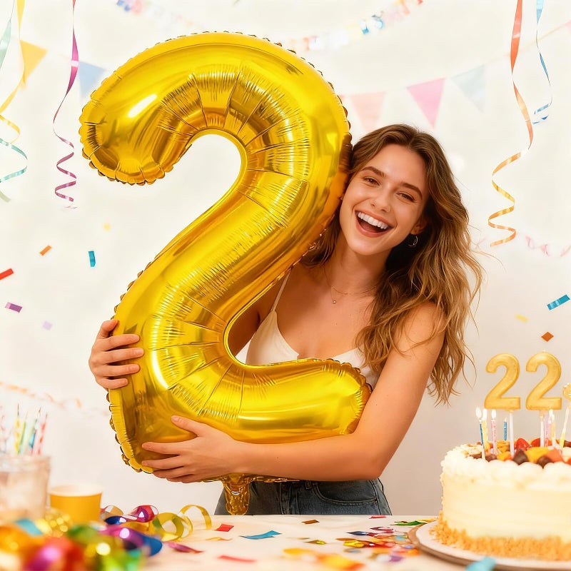 Smlpuame 40 inch Number Balloon 0-9 Gold Large Number 2 Balloons,Digital Balloons for Birthday Party Celebration Decorations Supplies, Helium Foil Number Balloons for Wedding Anniversary - Image 5