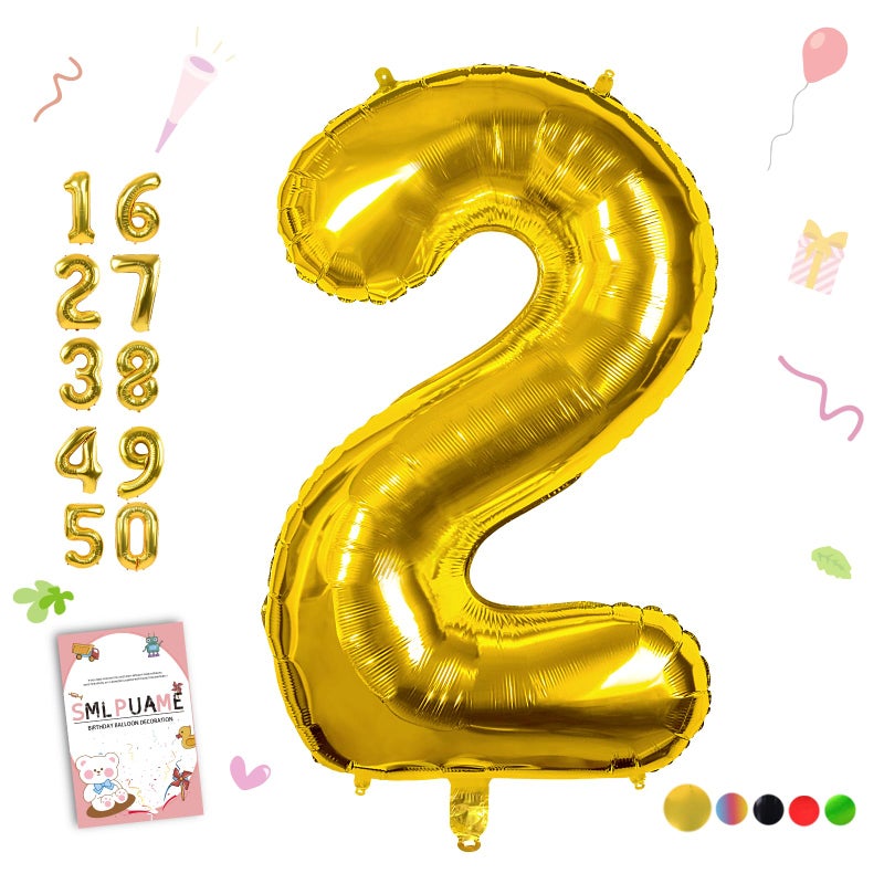 Smlpuame 40 inch Number Balloon 0-9 Gold Large Number 2 Balloons,Digital Balloons for Birthday Party Celebration Decorations Supplies, Helium Foil Number Balloons for Wedding Anniversary - Image 1
