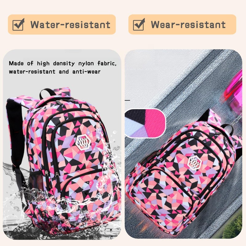 Bansusu 3Pcs Geometric Print Girls Backpack and Lunch Bag Set for Kids Elmentary Middle School Bags Bookbag - Image 5