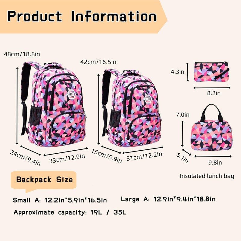 Bansusu 3Pcs Geometric Print Girls Backpack and Lunch Bag Set for Kids Elmentary Middle School Bags Bookbag - Image 3