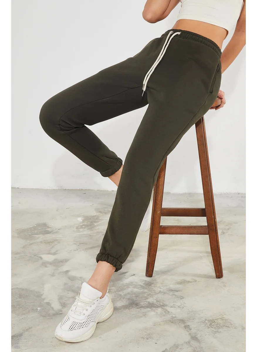 Twenty3 Women's Basic 3 Thread Raised Elastic Legs Thick Jogger Sweatpants
