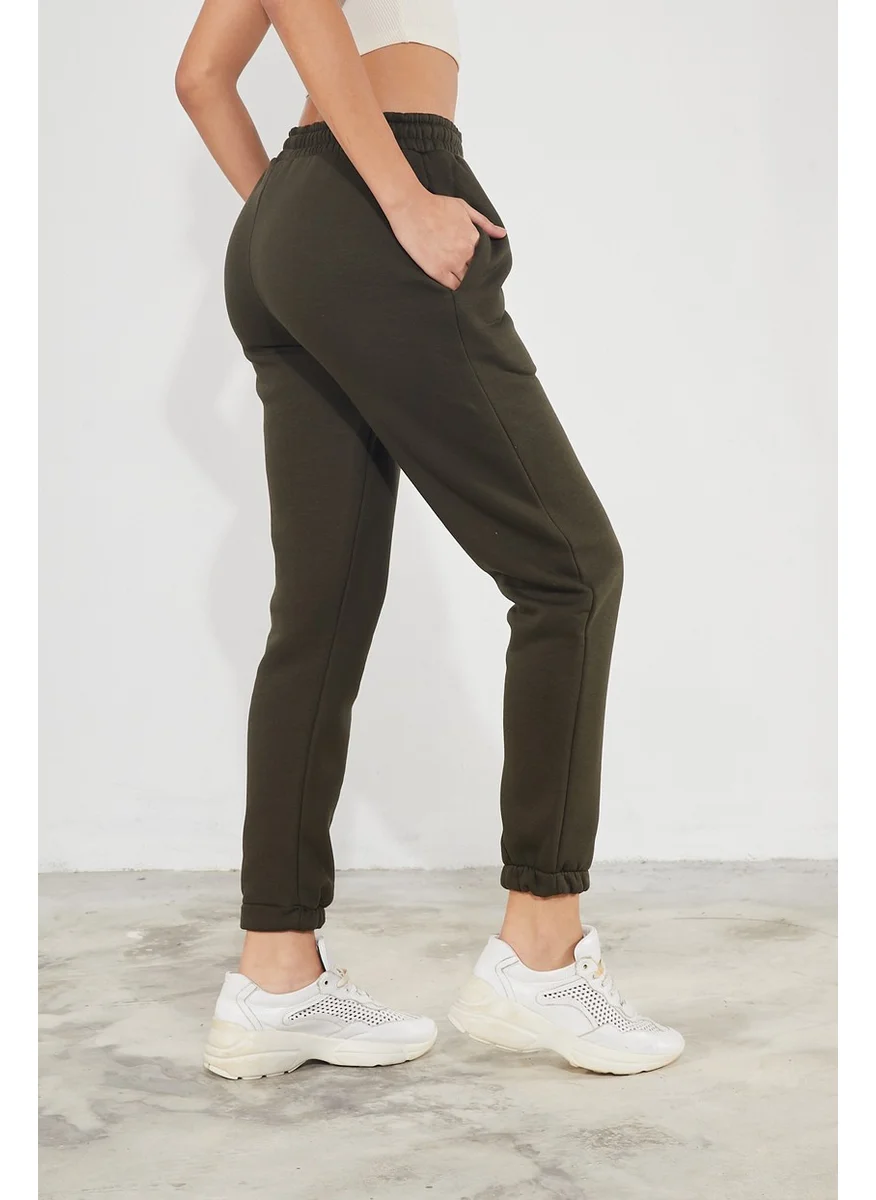 Twenty3 Women's Basic 3 Thread Raised Elastic Legs Thick Jogger Sweatpants
