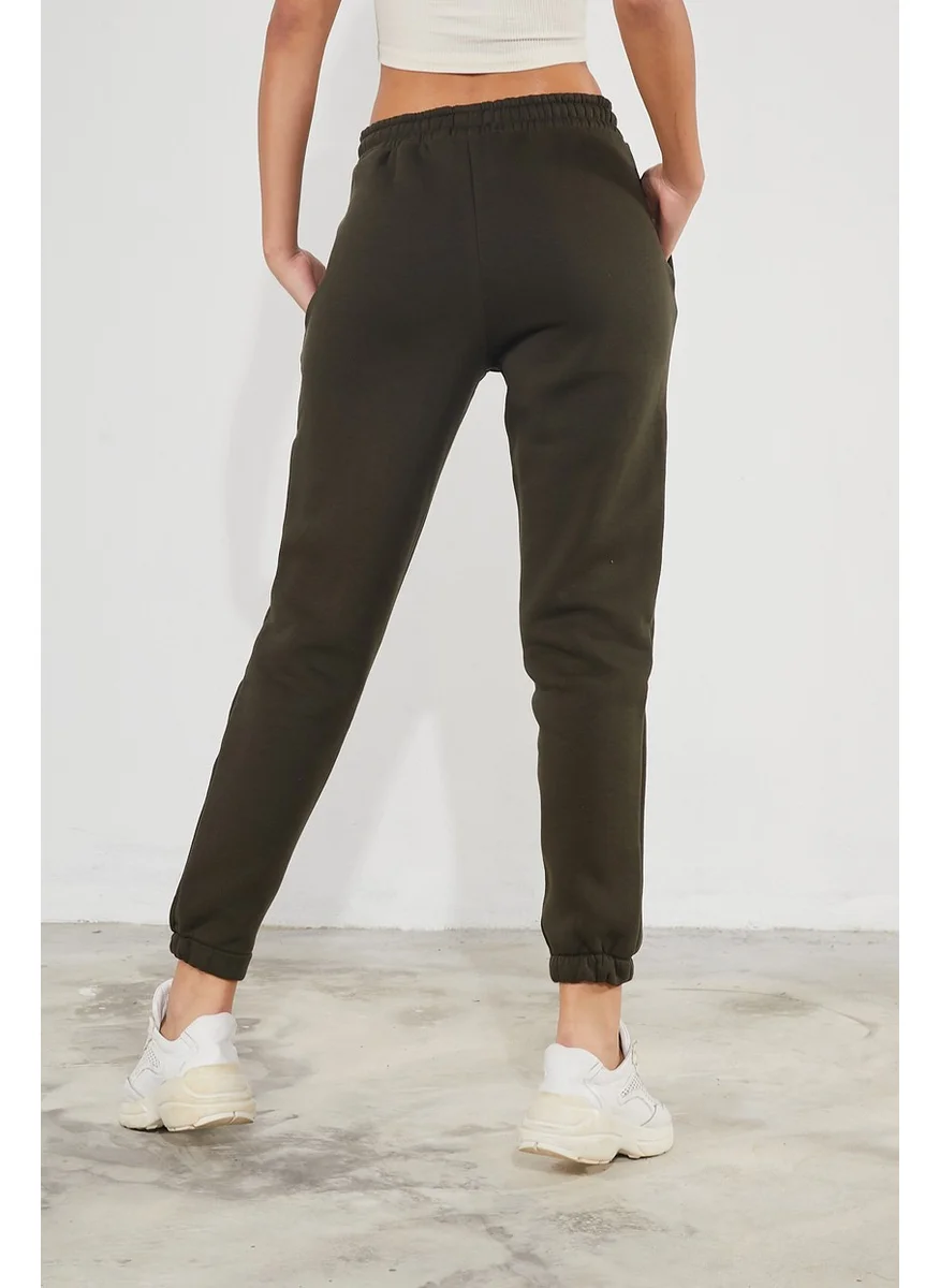 Twenty3 Women's Basic 3 Thread Raised Elastic Legs Thick Jogger Sweatpants