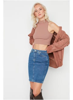 Blue Basic High Waist Mini Denim Skirt TWOSS20ET0241