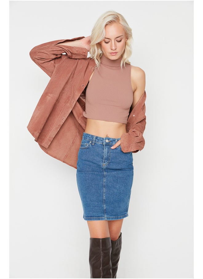 trendyol - Blue Basic High Waist Mini Denim Skirt TWOSS20ET0241 - Image 1