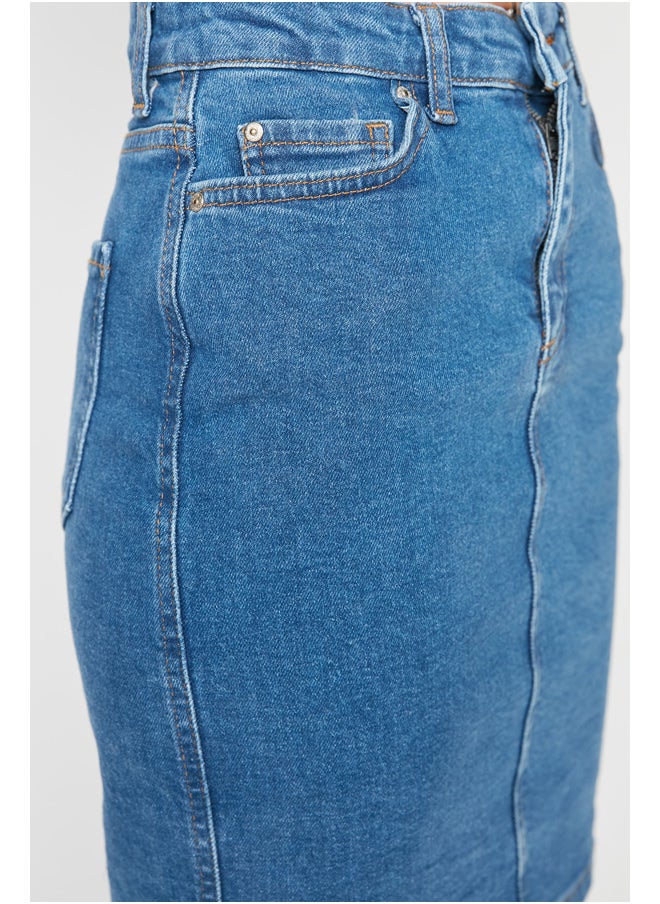 trendyol - Blue Basic High Waist Mini Denim Skirt TWOSS20ET0241 - Image 1