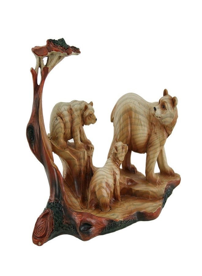 Zeckos Mother Bear and Cubs Carved Wood Look Resin Statue - Image 1