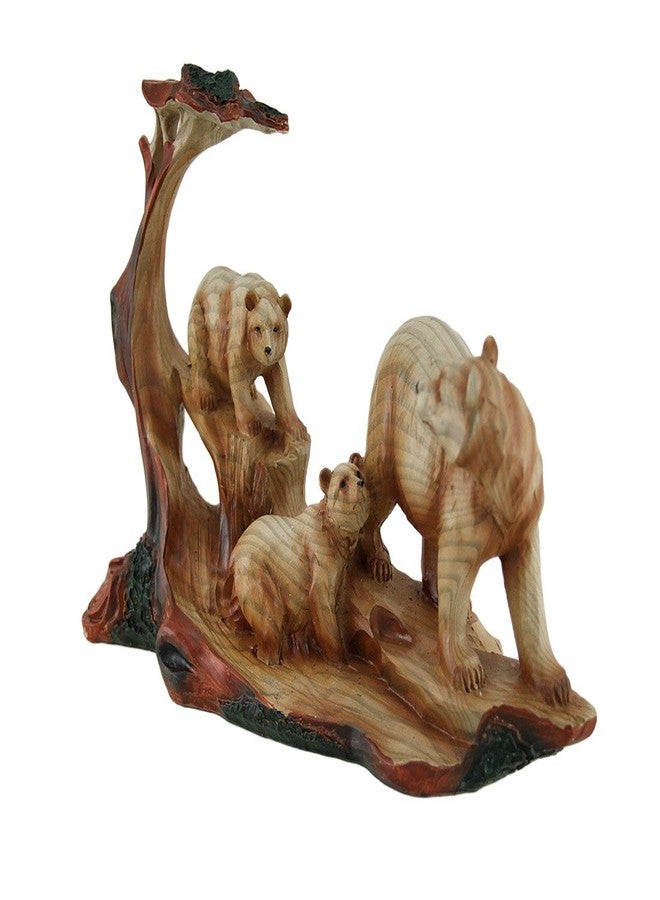Zeckos Mother Bear and Cubs Carved Wood Look Resin Statue - Image 2