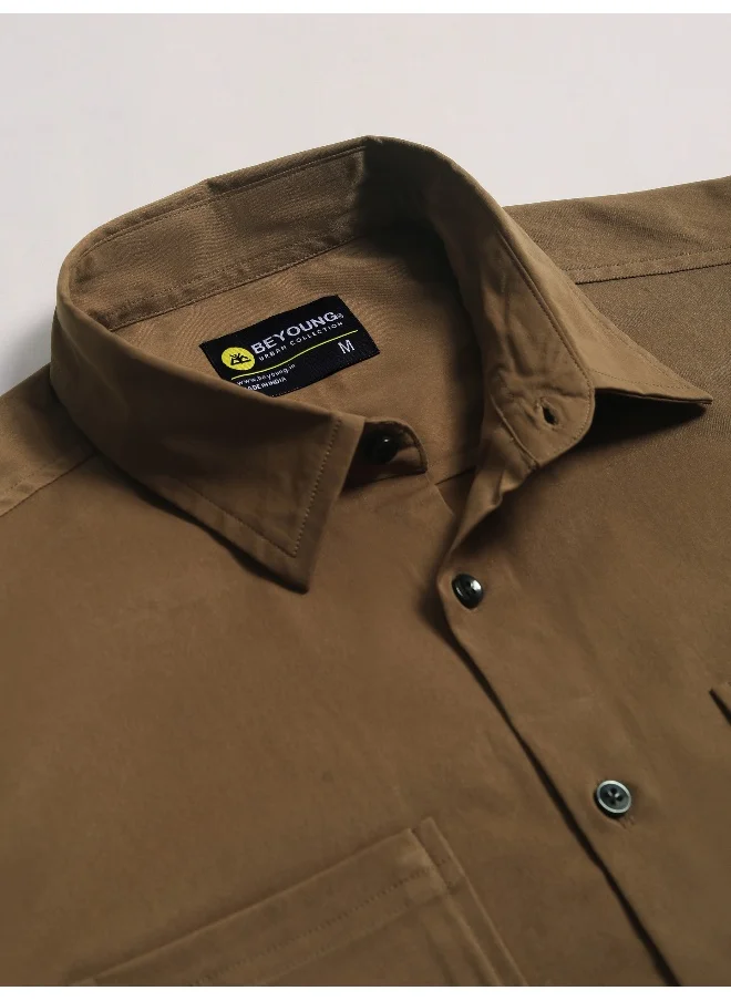 بيونغ Wood Brown Angular Pocket Shirt